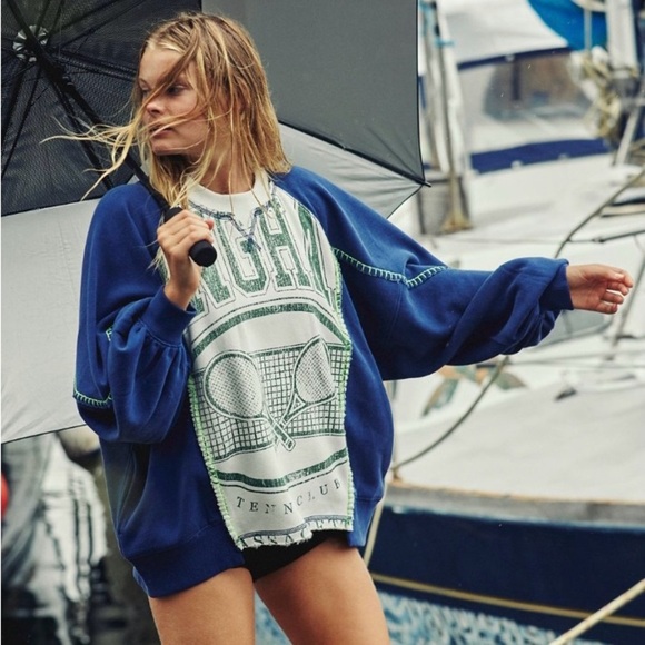 NWT FP Movement Double Header Graphic Crew S Blue  Combo with Pockets - Picture 1 of 12